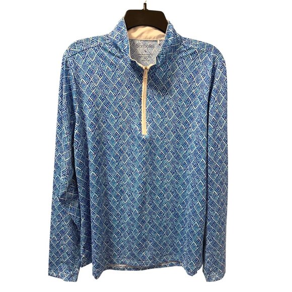 San Soleil Blue Mosaic Print Zip Pullover Upf 50 Athletic TopSz L - Picture 1 of 11